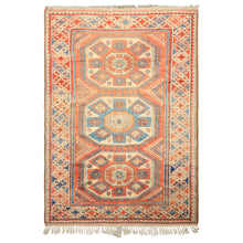 6x9 Burnt Orange, Ivory, Blue Color Hand Knotted Caucasian Kazak Wool Traditional Oriental Rug