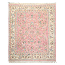 8x10 Dusty Rose, Ivory, Aqua Color Hand Knotted Indo Kashan Wool Traditional Oriental Rug