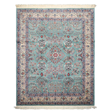 8x10 Turquoise, Ivory, Red Color Hand Knotted Indo Sarouk New Zealand Wool Traditional Oriental Rug