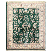 8x10 Emerald, Ivory, Blush Color Hand Knotted Indo Kashan Wool Traditional Oriental Rug