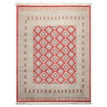 8x11 Coral, Ivory, Charcoal Color Hand Knotted Bokhara Wool Traditional Oriental Rug