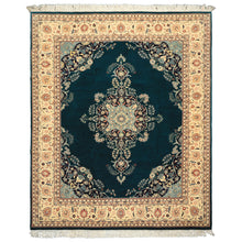 8x10 Teal, Ivory, Navy Color Hand Knotted Pak Persian New Zealand Wool Traditional Oriental Rug
