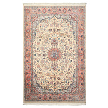6x10 Ivory, Rose, Blue Color Hand Knotted Indo Tabriz New Zealand Wool Traditional Oriental Rug
