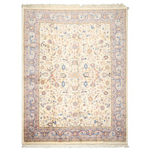 9x12 Ivory, Faded Lavender, Sage Color Hand Knotted Indo Kashan Wool Traditional Oriental Rug