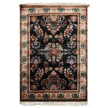 4x6 Black, Ivory, Sage Color Hand Knotted Indo Sarouk New Zealand Wool Traditional Oriental Rug