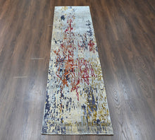 2'6x10 Blue, Slate, Rust Color Hand Knotted Tibetan Wool  Oriental Rug
