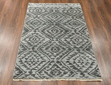 3'10''x5'8'' Hand Knotted Wool Dark Gray, Silver Oushak Southwestern Rug