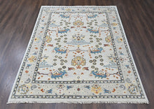 8x10 Ivory, Gray, Gold Color Hand Knotted Oushak Wool Transitional Oriental Rug