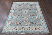 8x10 Gray, Beige, Aqua Color Hand Knotted Oushak Wool Transitional Oriental Rug