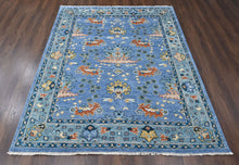 8x10 Blue, Aqua, Burnt Orange Color Hand Knotted Oushak Wool Arts and Crafts Oriental Rug
