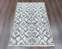 3'6x5'6 Ivory, Gray, Blue Color Hand Knotted Oushak Wool Transitional Oriental Rug