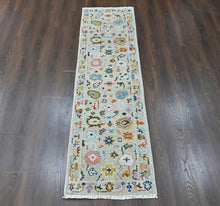2'6x9 Beige, Gold, Blush Color Hand Knotted Oushak Wool Transitional Oriental Rug