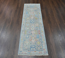 2'6x9 Slate, Gray, Lime Color Hand Knotted Oushak Wool Arts and Crafts Oriental Rug
