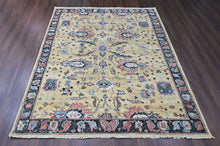 9x12 Light Gold, Blue, Ivory Color Hand Knotted Oushak Wool Arts and Crafts Oriental Rug