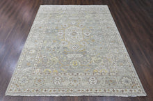 9x12 Gray, Light Gold, Moss Color Hand Knotted Oushak Wool Transitional Oriental Rug