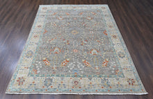 9x12 Gray, Beige, Aqua Color Hand Knotted Oushak Wool Transitional Oriental Rug