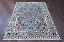 8x10 Blue, Gray, Gold Color Hand Knotted Oushak Wool Arts and Crafts Oriental Rug