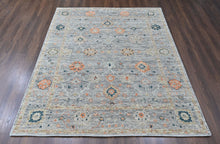 8x10 Slate, Gray, Peach Color Hand Knotted Oushak Wool Transitional Oriental Rug