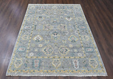 8x10 Gray, Ivory, Sage Color Hand Knotted Oushak Wool Transitional Oriental Rug