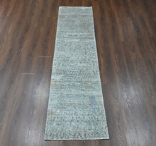 2'3x10 Celedon, Gray, Blue Color Hand Knotted Oushak Wool Modern Oriental Rug