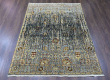 6x9 Slate, Charcoal, Gold Color Hand Knotted Oushak Wool Modern Oriental Rug