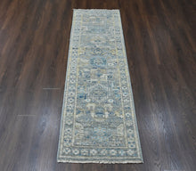 2'6x9 Slate, Ivory, Blue Color Hand Knotted Oushak Wool Transitional Oriental Rug