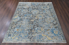 8x10 Gray, Blue, Light Gold Color Hand Knotted Oushak Wool Transitional Oriental Rug