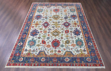 9x12 Beige, Blue, Red Color Hand Knotted Oushak Wool Arts and Crafts Oriental Rug