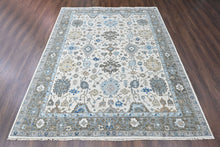 9x12 Beige, Gray, Blue Color Hand Knotted Oushak Wool Transitional Oriental Rug