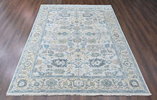 9x12 Beige, Slate, Aqua Color Hand Knotted Oushak Wool Transitional Oriental Rug