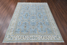 9x12 Blue, Ivory, Moss Color Hand Knotted Oushak Wool Transitional Oriental Rug