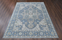 9x12 Blue, Beige, Taupe Color Hand Knotted Oushak Wool  Oriental Rug