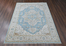 9x12 Aqua, Taupe, Gray Color Hand Knotted Oushak Wool  Oriental Rug
