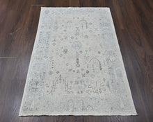 3x5 Gray, Slate, Multi Color Hand Knotted Oushak Wool Transitional Oriental Rug