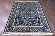 9x12 Navy, Ivory, Aqua Color Power Loom Oushak Wool Traditional Oriental Rug