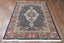 9x12 Navy, Red, Ivory Color Power Loom Oushak Wool Traditional Oriental Rug