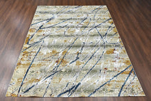 9x12 Gray, Gold, Blue Color Power Loom Oushak Wool Modern Oriental Rug