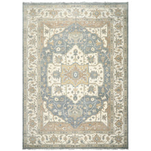 9'11''x14 Hand Knotted Wool Slate Ivory Oushak All-Over Floral Lattice Heriz Rug