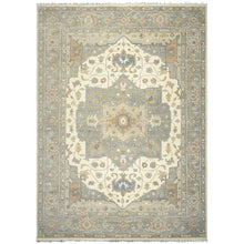 10x14 Hand Knotted Wool Gray Ivory Oushak All-Over Floral Lattice Heriz Rug