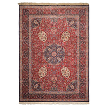 10x14 Red, Navy, Ivory Color Hand Knotted Pak Persian Wool & Silk Traditional Oriental Rug