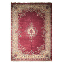 12x18 Plum, Ivory, Blue Color Hand Knotted Kerman Wool Traditional Oriental Rug