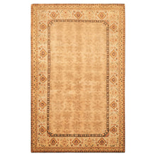 6x9 Tan, Ivory, Gold Color Hand Knotted Agra Wool Transitional Oriental Rug