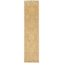 2'6x10 Beige, Mint, Blush Color Hand Knotted Oushak Wool Transitional Oriental Rug