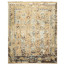 8x10 Beige, Moss, Chocolate Color Hand Knotted Oushak Wool & Bamboo Silk Transitional Oriental Rug