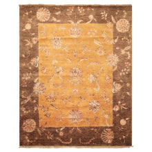 8x10 Gold, Brown, Mint Color Hand Knotted Agra Wool & Silk Transitional Oriental Rug