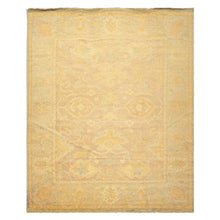 8x10 Taupe, Aqua, Gold Color Hand Knotted Oushak New Zealand Wool Transitional Oriental Rug