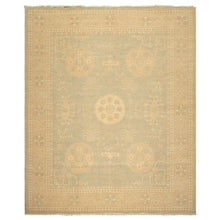 8x10 Mint, Tan, Beige Color Hand Knotted Khotan Wool Transitional Oriental Rug