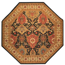 11'1''x11'1'' Octagon Hand Knotted Wool Black, Ivory Soumak Traditional Arts & Crafts Super Rare Octagonal Reversible Sourak Rug
