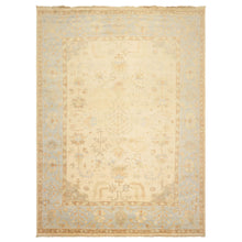 9x12 Ivory, Beige, Aqua Color Hand Knotted Oushak Wool Transitional Oriental Rug
