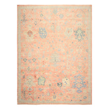 9x12 Blush, Blue, Mint Color Hand Knotted Oushak Wool Transitional Oriental Rug